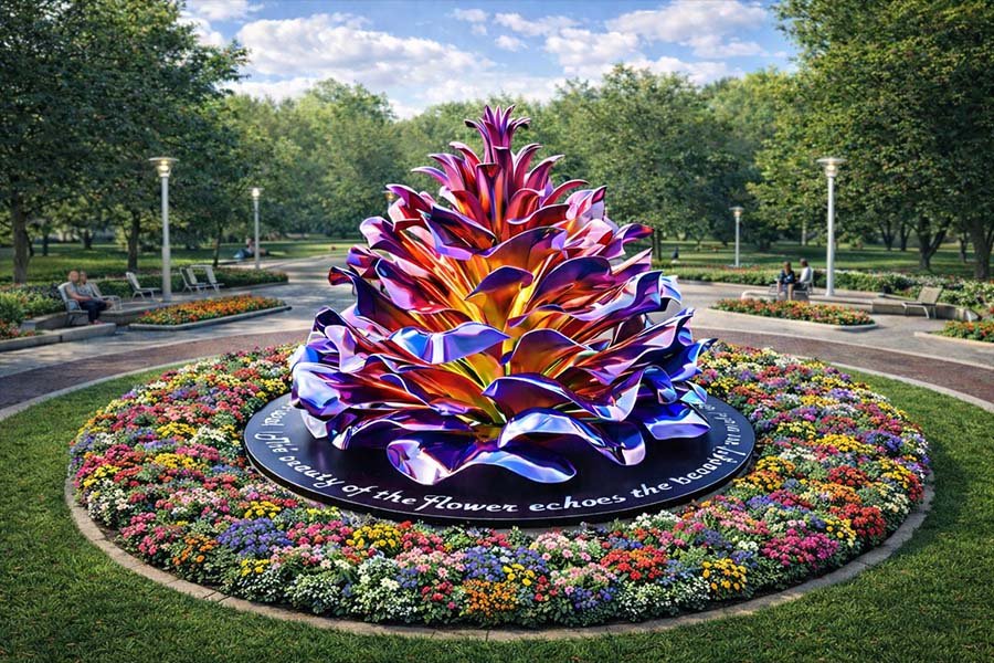 colorful custom metal flower sculpture