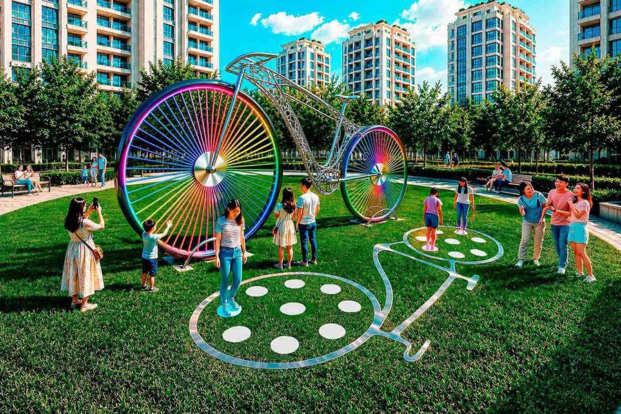interactive public art bicycle in the park 