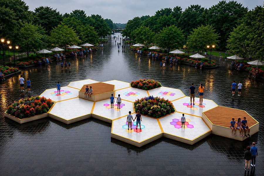 honeycombs public interactive art in city park