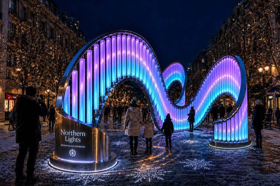 pipes forming waves with led on public square